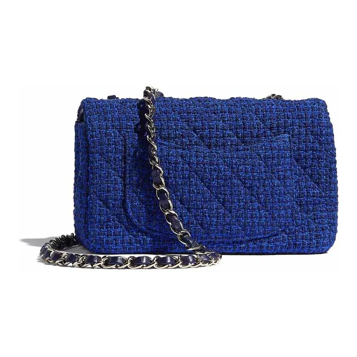 CHANEL Classic Flap CF Twill Soft Nappa & Metal Shoulder Bag, Crossbody Bag Women's Dark Blue-1