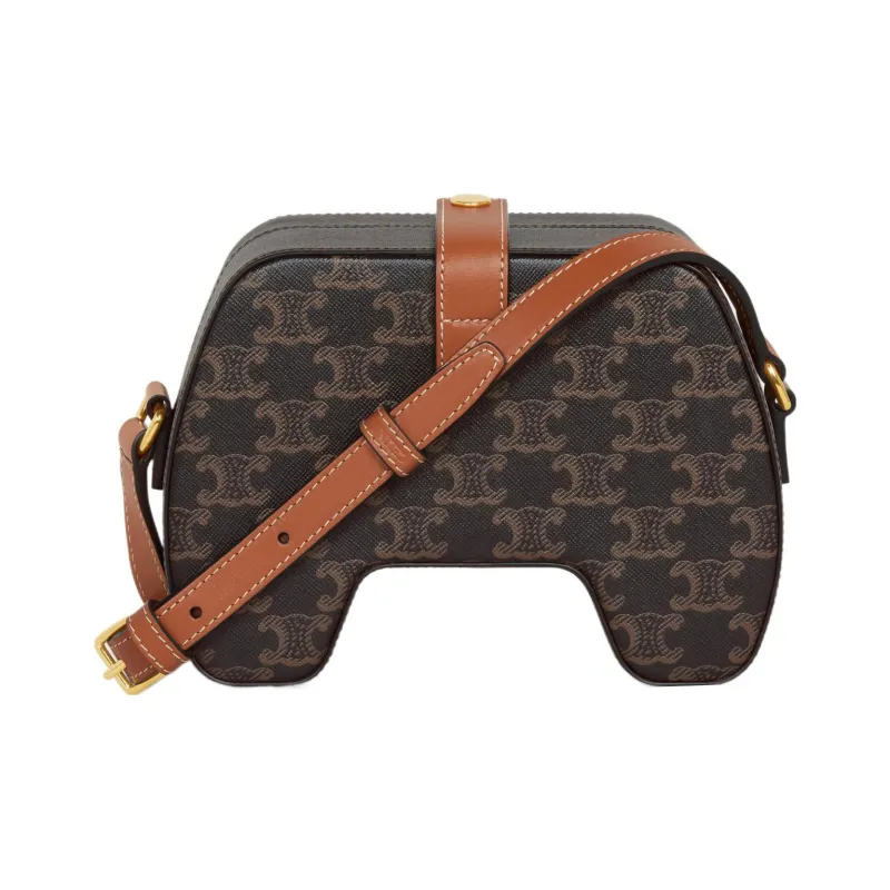 CELINE TriompheCANVAS Sheepskin Cow Leather Patchwork Gamepad Bag Crossbody Bag Shoulder Bag Women's Tawny-2
