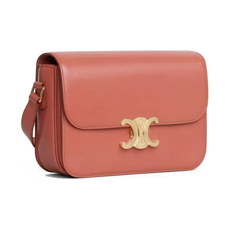 CELINE Triomphe Shiny Cow Leather Shoulder Bag Handbag Shoulder Bag Crossbody Bag Medium Size Women's Terracotta-1