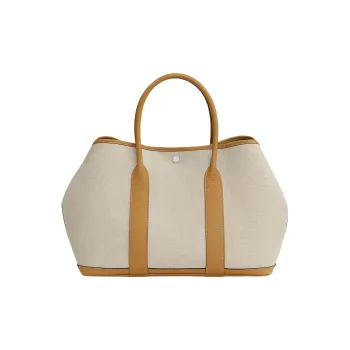 HERMES Garden Canvas With Negonda Calfskin Handbag Regular Unisex Concrete Gray Pocky Cookies