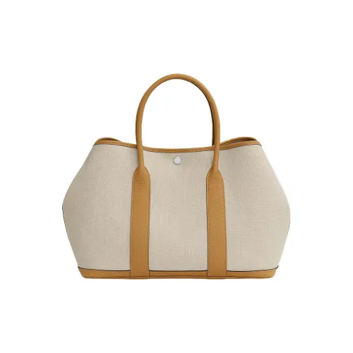 HERMES Garden Canvas With Negonda Calfskin Handbag Regular Unisex Concrete Gray Pocky Cookies