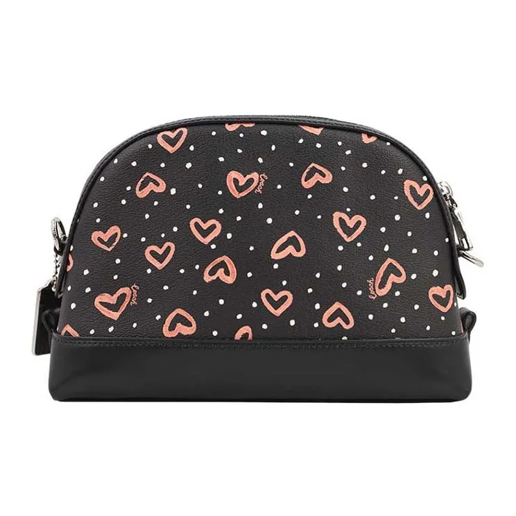 COACH PVC Dome Bag Crossbody Bag Small Size Women's Heart-Shaped Print Black-3