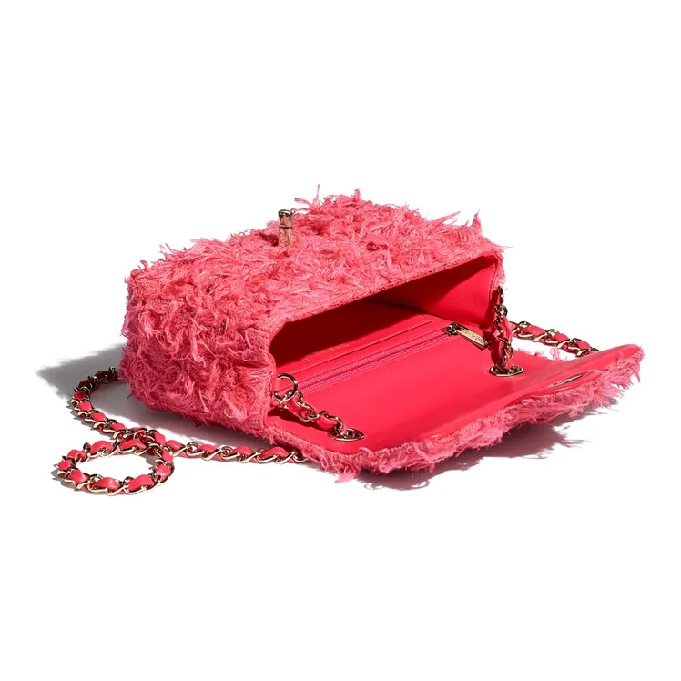 CHANEL Twill Soft Nappa & Metal Mouth Cover Bag, Crossbody Bags, Shoulder Bags Mini Women's Coral & Gold-2