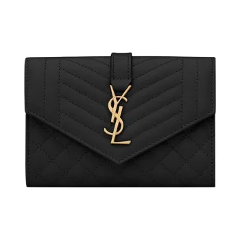 SAINT LAURENT Grained Embossed Leather Envelope Wallets Small Size Women's Black