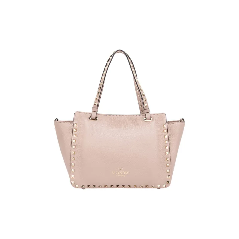 Valentino Rockstud Cow Leather Tote Shoulder Bag Medium Size Women's Pink-2