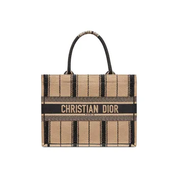 DIOR BookTote Canvas Handbag Small Size Women's Black/Beige