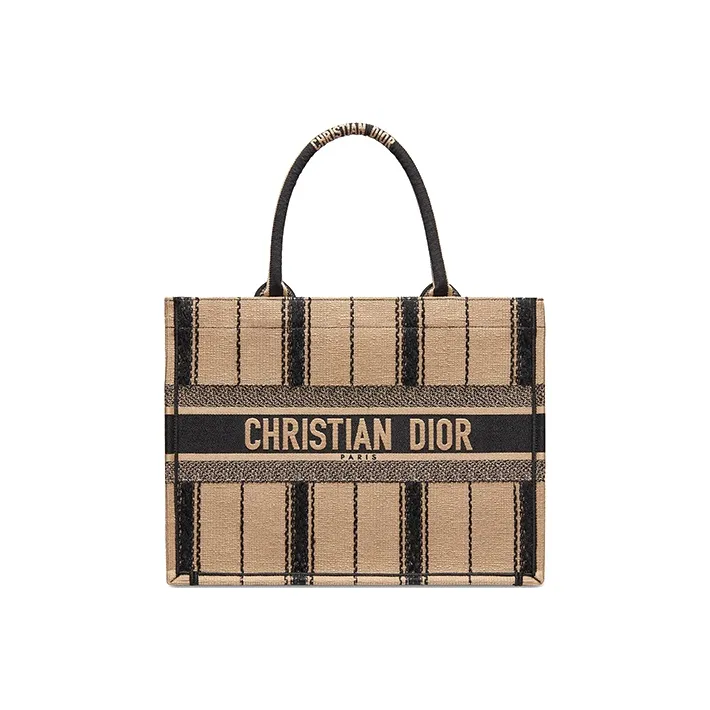 DIOR BookTote Canvas Handbag Small Size Women's Black/Beige-0