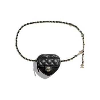 CHANEL Sheepskin Heart Bag One Shoulder Crossbody Fanny Pack Mini Women's Black
