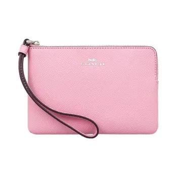 COACH Corner Zip Leather Wrist Bag Coin Purse Clutch Small Size Women's Pink