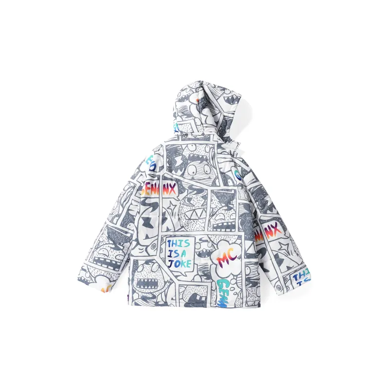 GENANX Cartoon Stand Collar Loose Fit Puffer Jacket Unisex White-1