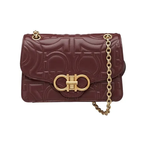 FERRAGAMO Cow Leather Shoulder Bag Crossbody Bag Large Size Women's Burgundy