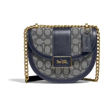 COACH Alie Canvas With Leather Saddle Bag Shoulder Bag Crossbody Bag Small Size Women's Marine Blue