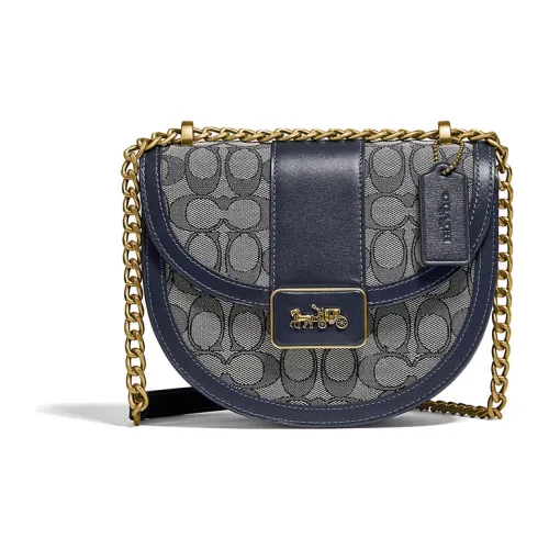 COACH Alie Canvas With Leather Saddle Bag Shoulder Bag Crossbody Bag Small Size Women's Marine Blue