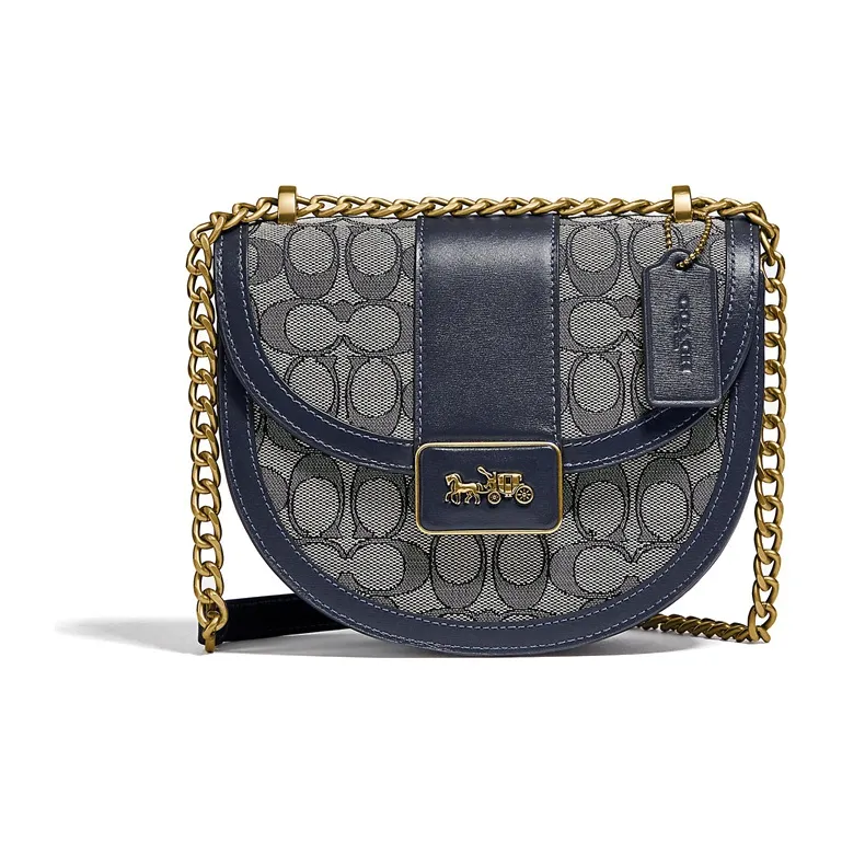 COACH Alie Canvas With Leather Saddle Bag Shoulder Bag Crossbody Bag Small Size Women's Marine Blue-0