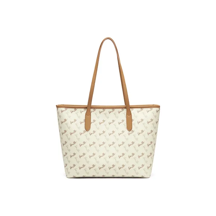 JUST STAR PU Tote Bag Shopping Bag Shoulder Bags Large Size Women's Milk Tea Ecru-2