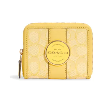 COACH Lonnie Fabric With Leather Card Holder Wallet Women's Gold