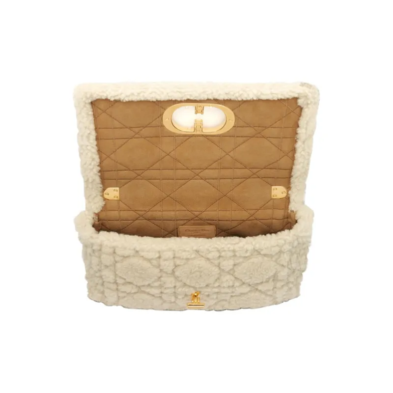 DIOR Shearling Crossbody Bag, Shoulder Bag Medium Size Women's Beige-4