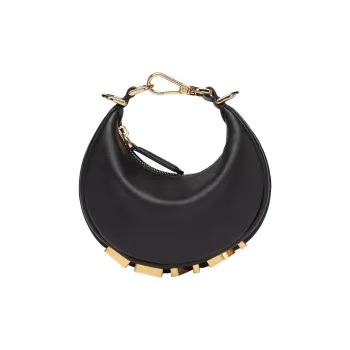 FENDI Fendigraphy Cow Leather Handbag Wrist Bag Nano Women's Black