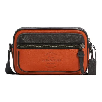 COACH Thompson Pebbled Leather Camera Bag Shoulder Bag Crossbody Bag Small Size Men's Orange Black Multicolor