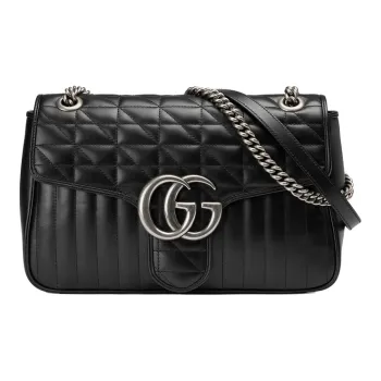 GUCCI Marmont Leather Shoulder Bag Crossbody Bag Medium Size Women's Black