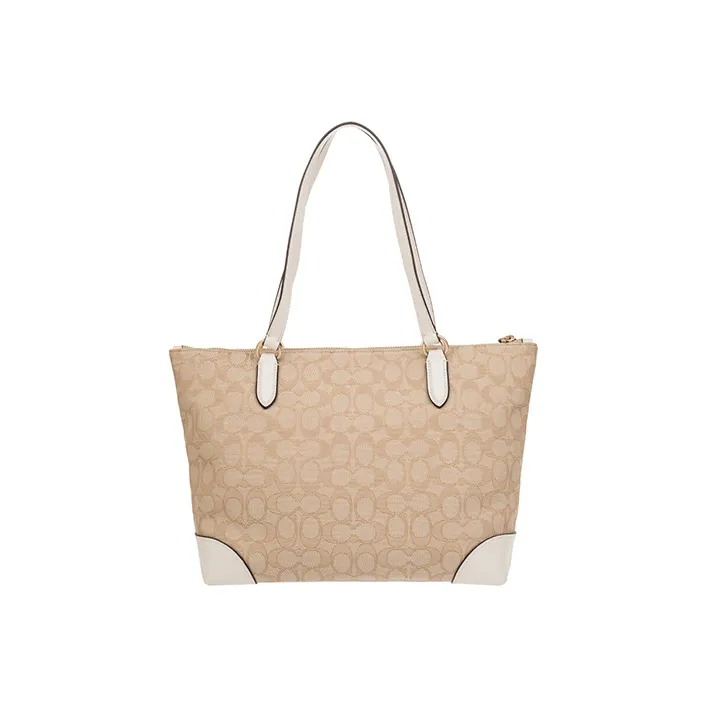 COACH Leather Tote Bag, Shopping Bag, Handbag, Shoulder Bag Women's White & Khaki Monogram-1