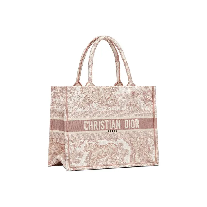 DIOR Embroidery Tote Bag Shopping Bag Shoulder Bags Handbags Medium Size Women's Rose Pink-1