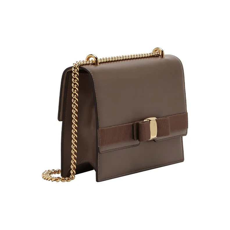 FERRAGAMO Vara Cow Leather Shoulder Bag Crossbody Bag Medium Size Women's Camel-1