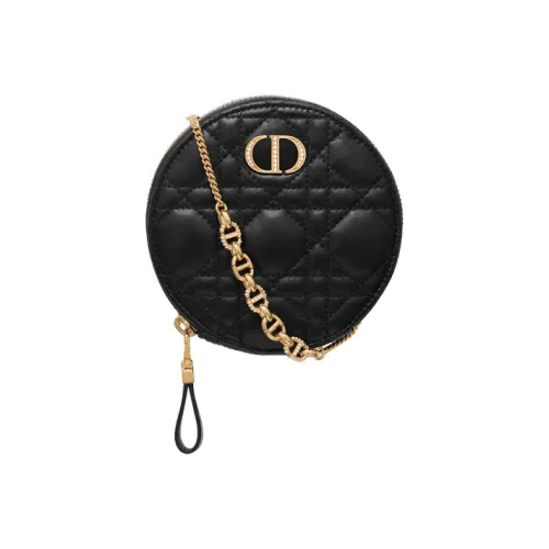 DIOR Caro Sheepskin Clutch Coin Purse Crossbody Bag Women's Black