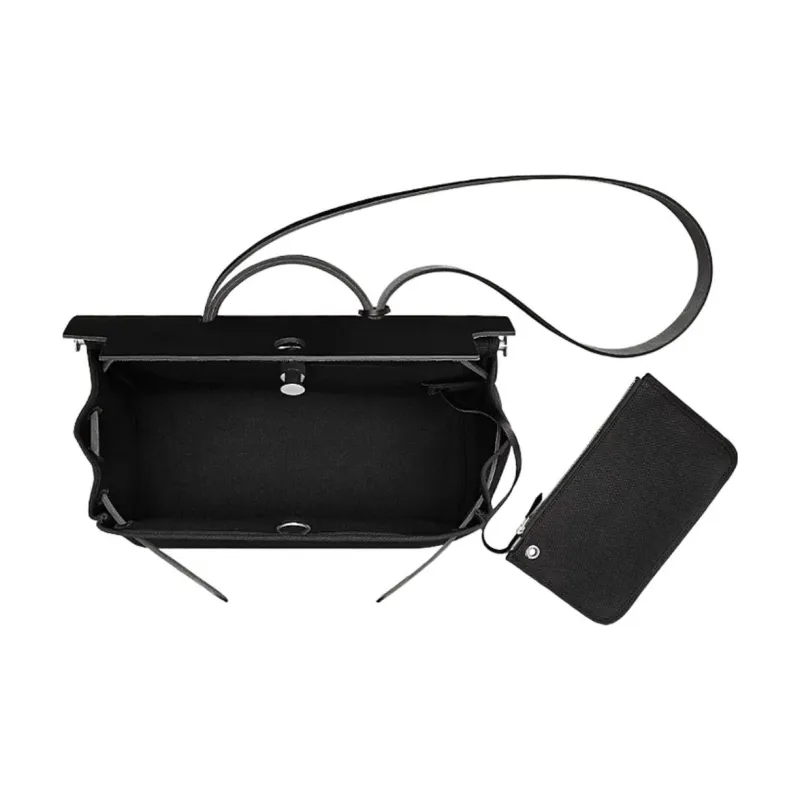 HERMES Herbag Zip Canvas With Leather Handbag, Shoulder Bag, Crossbody Bag Men's Black-3