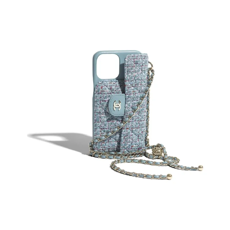 CHANEL Twill Soft Nappa & Metal Cell Phone Pouch Unisex Turkish Blue-2