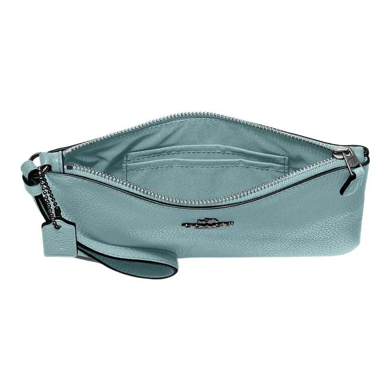 COACH Wristlet Pebbled Leather Mahjong Box Clutch Wrist Bag Small Size Women's Sage Green-2