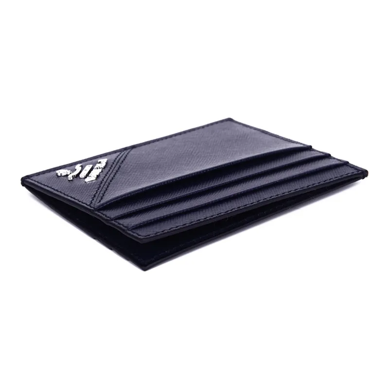 PRADA Card Holder Cow Leather Men's Navy Blue-5