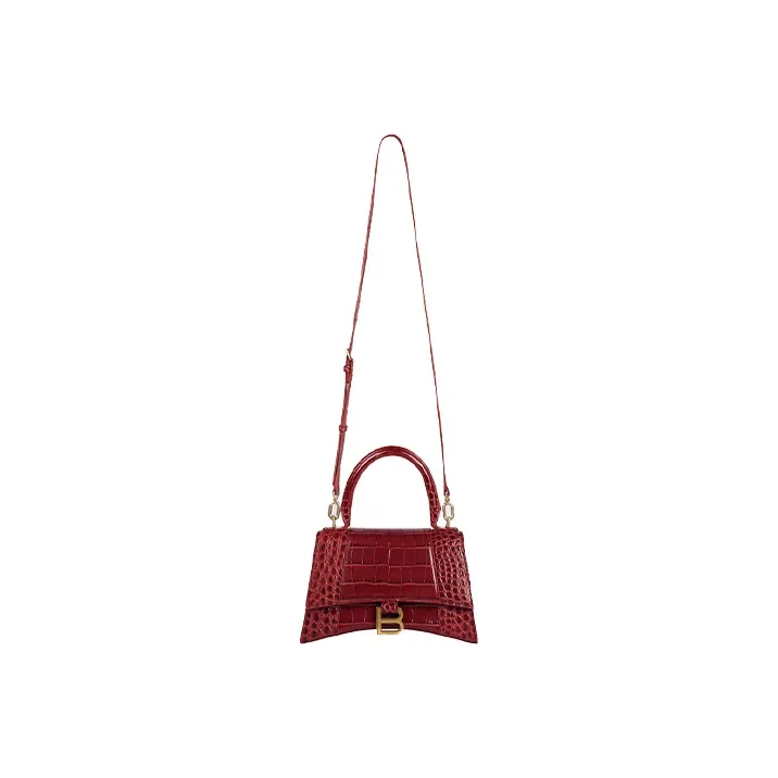 Balenciaga Hourglass Top Handle Bag Small Crocodile Embossed Dark Red-5