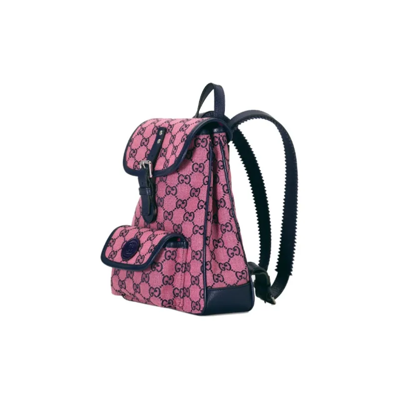 GUCCI Canvas With Leather Backpack Kids' Pink/Dark Blue-2