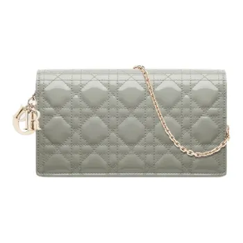 DIOR Lady Dior Patent Leather Cowhide Clutches Crossbody Bags Shoulder Bags Women's Rock Gray
