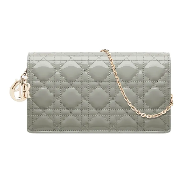 DIOR Lady Dior Patent Leather Cowhide Clutches Crossbody Bags Shoulder Bags Women's Rock Gray-0