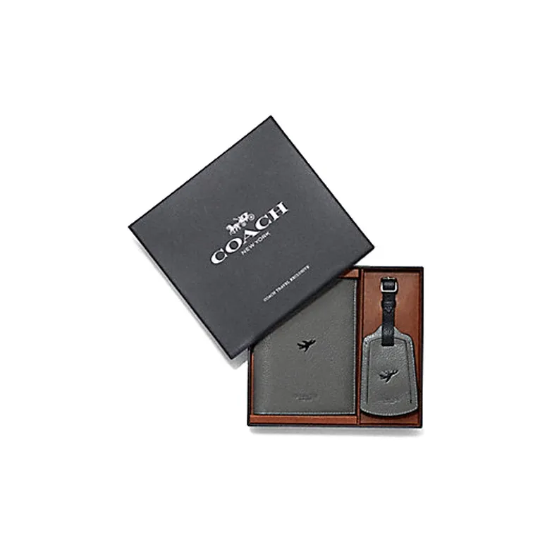 COACH Passport Case Passport Holders Gray Black-0