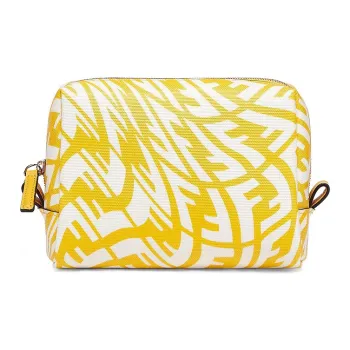 FENDI Cotton-Polyurethane Calfskin Toiletry Bag Clutch Makeup Bag Small Size Women's Yellow