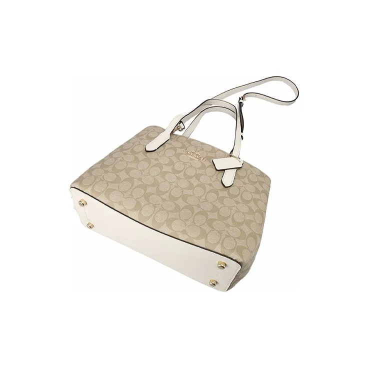 COACH Avenue Canvas With Leather Tote Bag, Shopping Bag, Handbag, Shoulder Bag, Crossbody Bag Women's Khaki Monogram-4