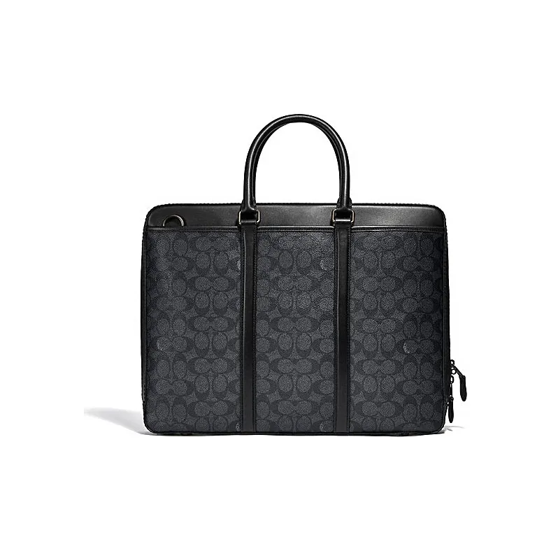 COACH Canvas With Leather Briefcase Shoulder Bag Crossbody Bag Handbag Large Size Men's Charcoal Black-2