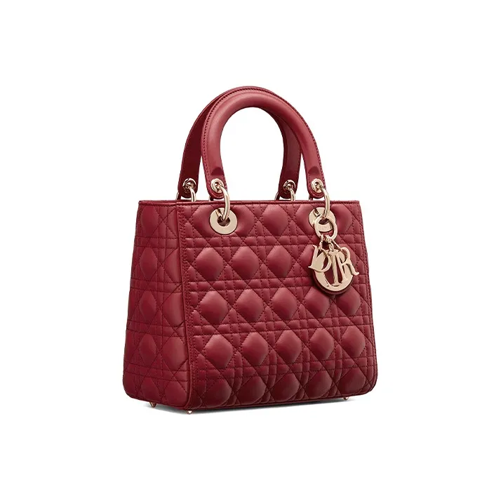 DIOR Lady Dior Sheepskin Lady Dior Bag, Shoulder Bag, Crossbody Bag, Handbag Medium Size Women's Cherry Red-1