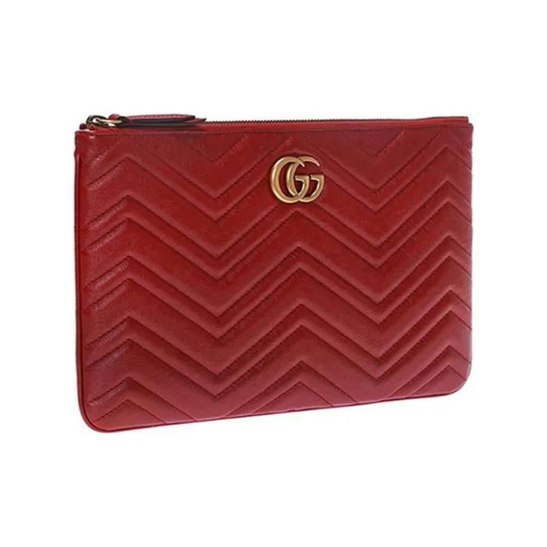 GUCCI GG Marmont Quilted Leather Clutch Women's Red-2