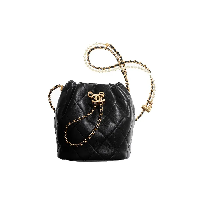 CHANEL Wool Bucket Bag, Drawstring Bag, Shoulder Bag, Crossbody Bag Women's Black-1