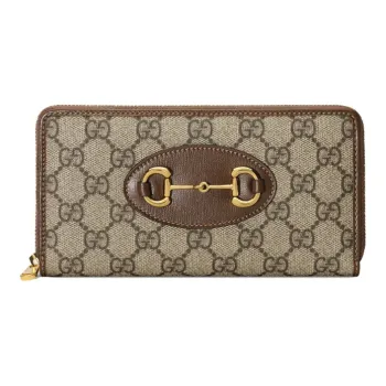 GUCCI Canvas With Leather Long Zip Closure Wallet Unisex Ebony/Brown