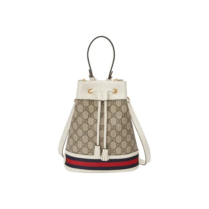 GUCCI Canvas With Leather Bucket Bags One Shoulder Handbag Crossbody Bag Small Size Women's Ebony/White-0