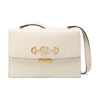 GUCCI Zumi Grained Leather Shoulder Bag Crossbody Bag Small Size Women's White