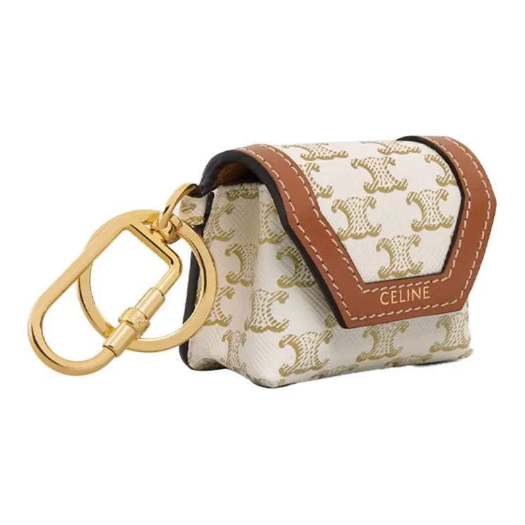 CELINE Cow Leather Eco-Friendly Key Pouch With Earphone Case Women's Brown-2