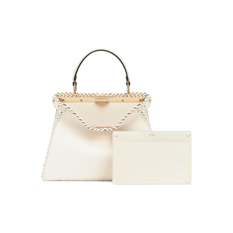 FENDI Peekaboo ISeeU Leather Trunk Bag, Shoulder Bag, Crossbody Bag, Handbag Medium Size Women's White-3