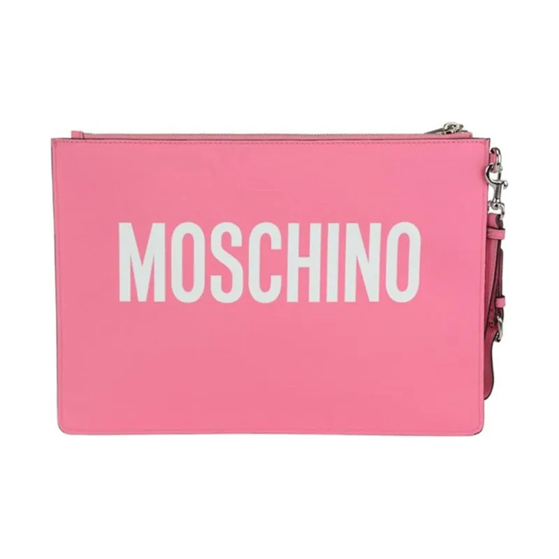 MOSCHINO Leather Bear Bag Clutch Women's Pink-1