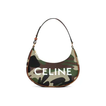 CELINE AVA Canvas With Leather Handbag, Shoulder Bag, One Shoulder Women's Camouflage Print/Khaki